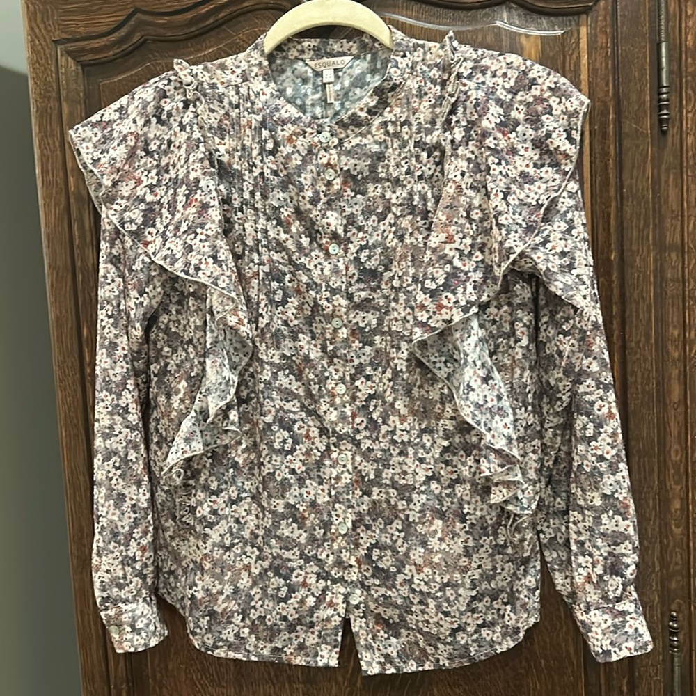 🚨SALE🚨 Esqualo Blouse Button Down Ruffle Sleeve Floral Print Purple 4